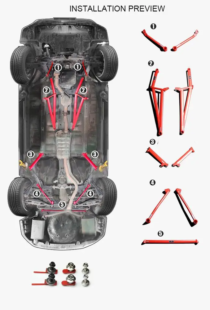 Front Strut Bar Racing Cars Auto cars Chassis Strenghen Bar for Subaru FORESTER IMPREZA WRX STI 2008-2012 2.0/2.5T