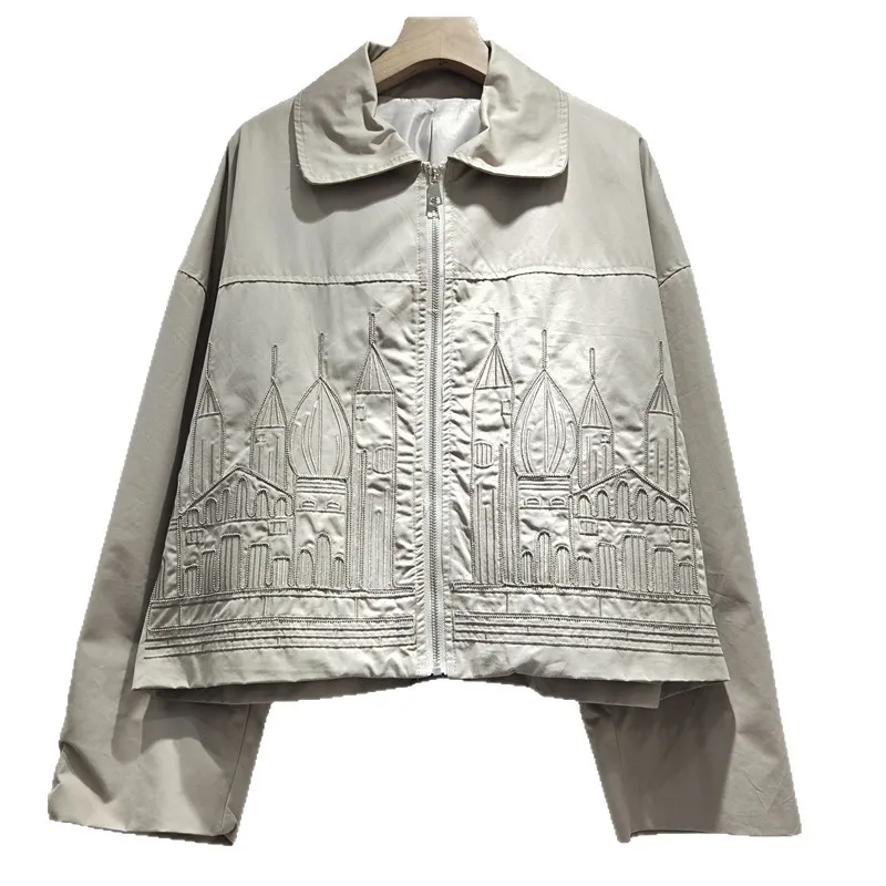 European Style 2026 Autumn New Women Short Biker Jacket Heavy Embroidery Beaded Design Loose Versatile Ladies Outerwear Coat