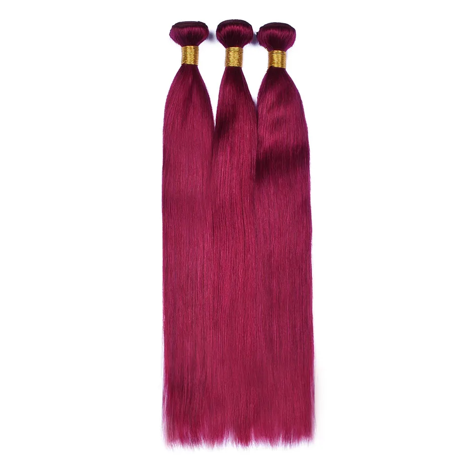 Bundel rambut manusia lurus Burgundy bundel lurus merah halus lurus rambut manusia BURG jalinan rambut ekstensi pakan 100g/bundel