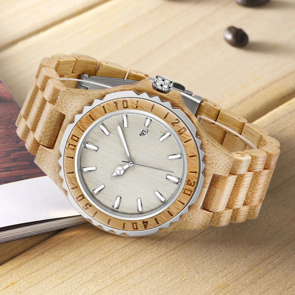 Reloj de cuarzo de madera para hombre y mujer, cronógrafo de estilo clásico de lujo, color caqui, accesorios de moda urbana y de negocios