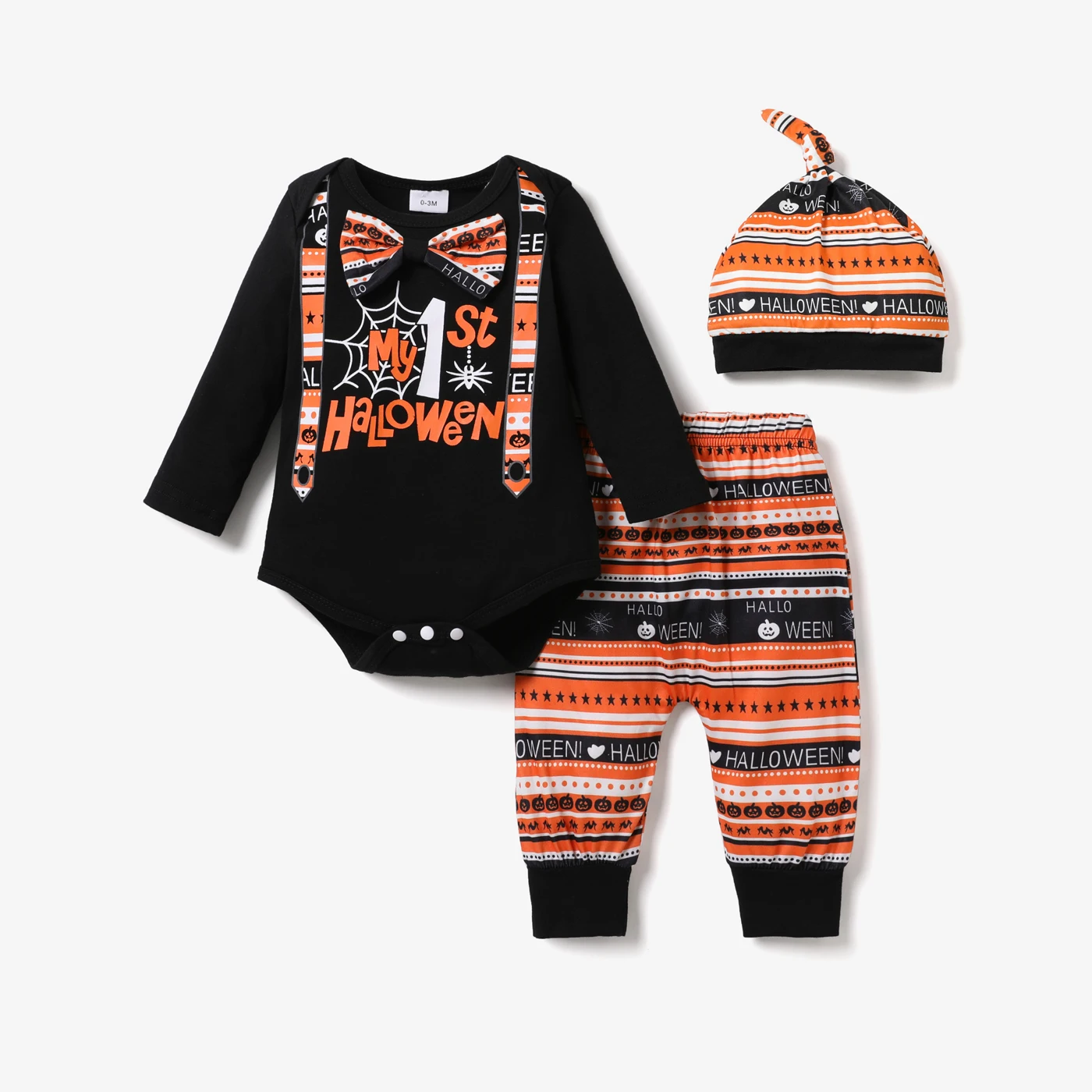 

PatPat 3pcs Medium Thickness Long Sleeve Halloween Childlike Style Baby Boy Cotton Set