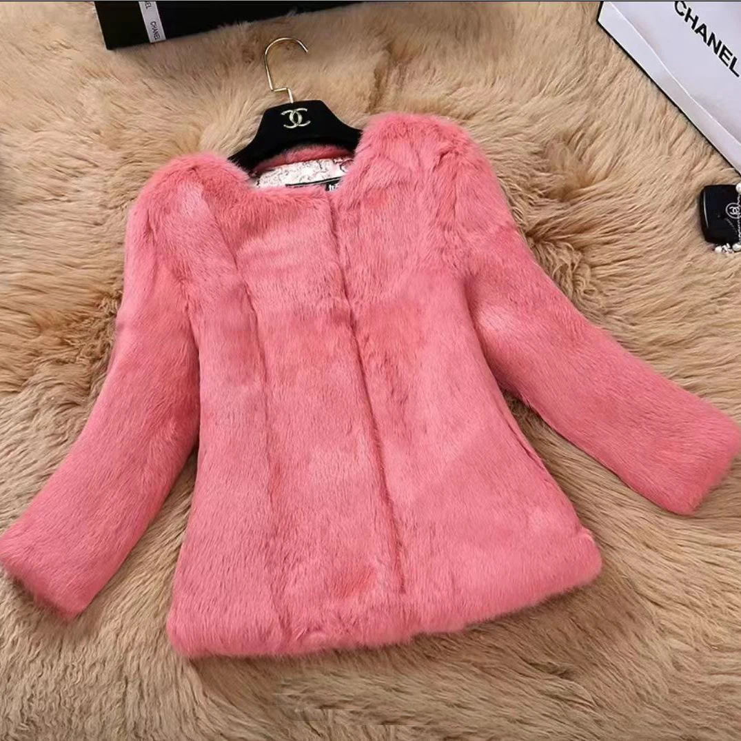 New Women Winter Real Rabbit Fur Coat Natural Warm 100% Genuine Rabbit Fur Jacket Lady Fashion Real Rabbit Fur Overcoat