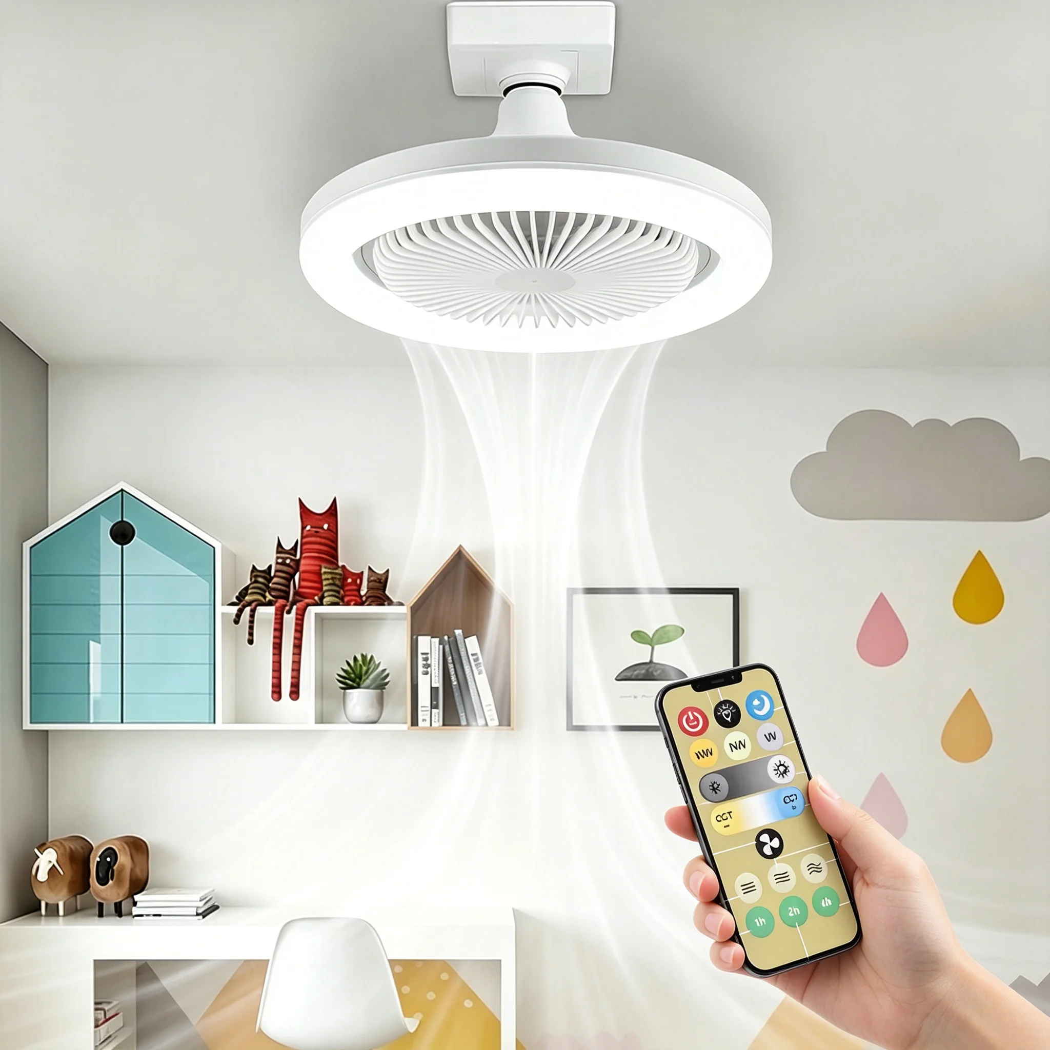Smart Home Ventilation System - สมาร์ท 3-อิน-1 พัดลมเพดาน E27 หรี่แสงได้ 3