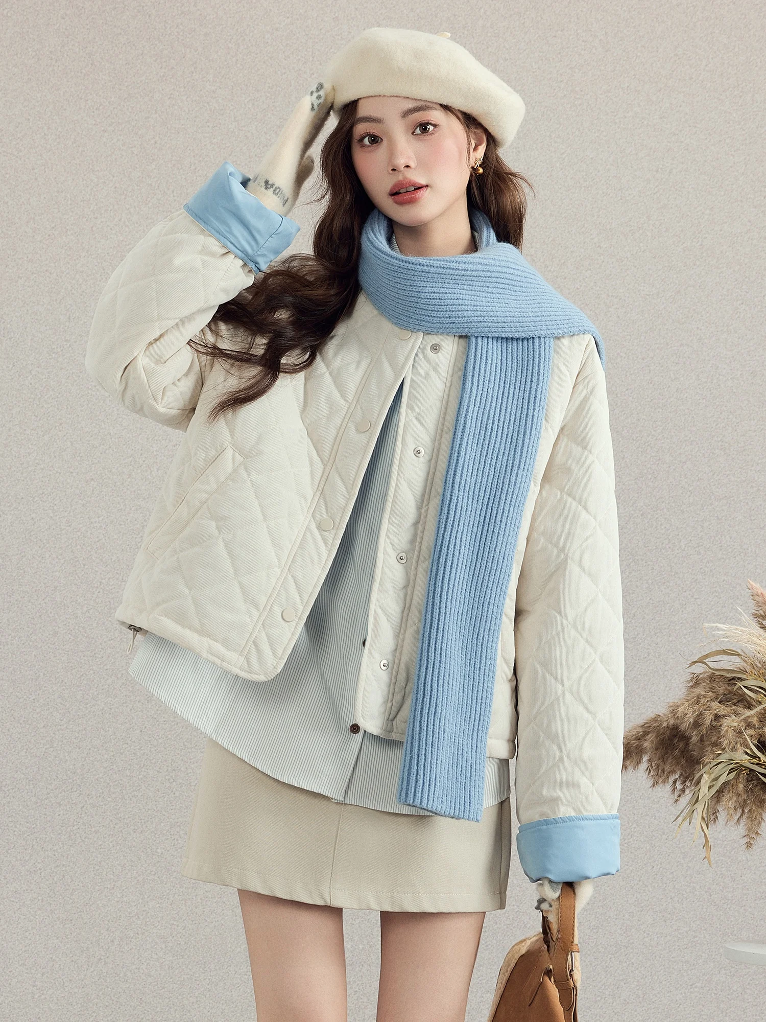 

Теплая хлопковая короткая куртка женская свободного кроя осенне-зимняя с узором, милая, с длинными рукавами, на пуговицах