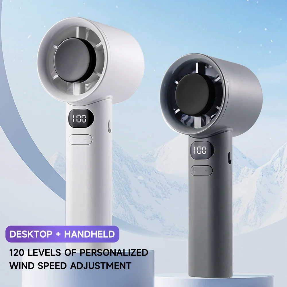 Turbo Strong Wind Handheld Fan 120 Gears Adjustable Rechargeable Cooling Fan with LED Digital Display High Speed Pocket Fans New