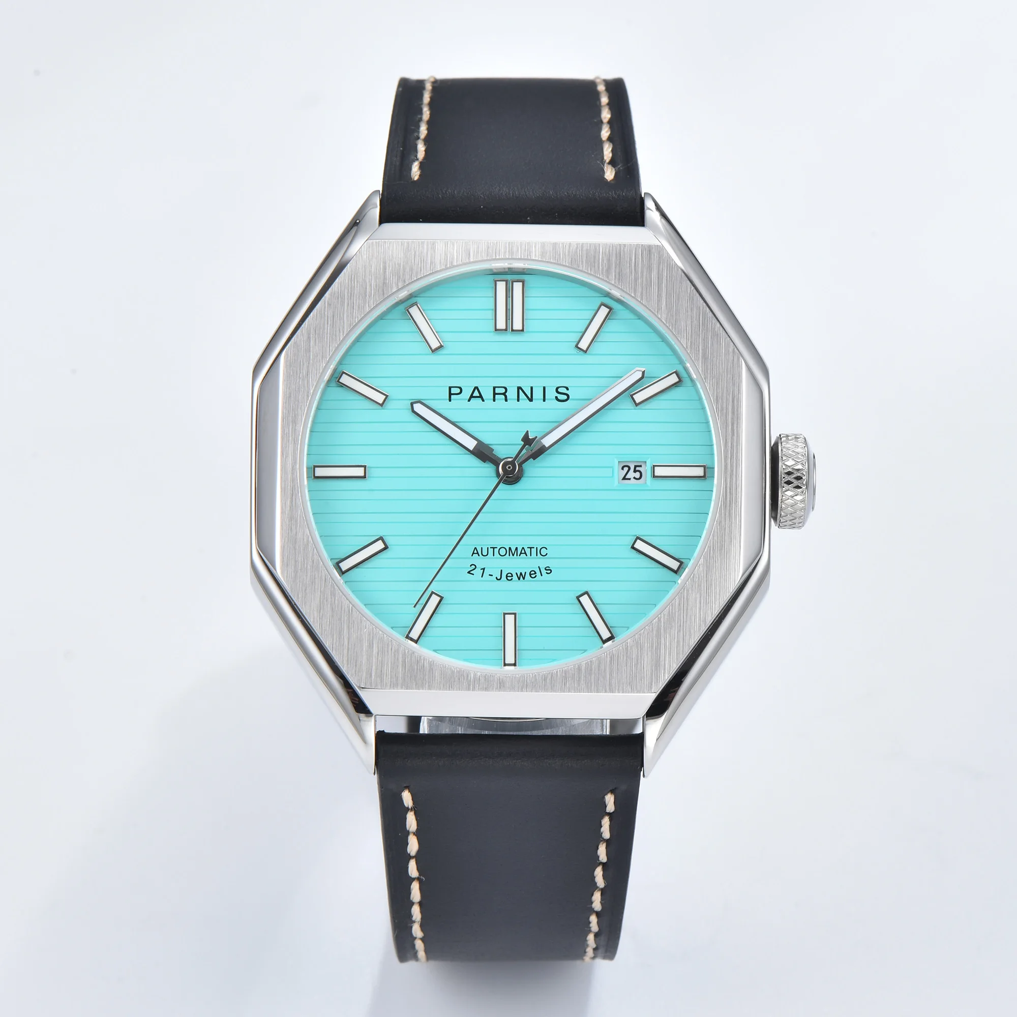 Nuovo Parnis 43mm quadrante blu orologio automatico da uomo cinturino in pelle cristallo di zaffiro Miyota 8215 orologio meccanico da uomo reloj hombre 2025