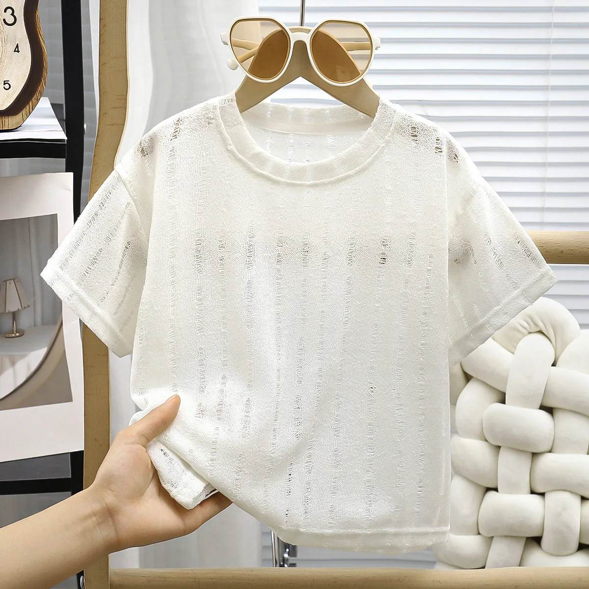 Boys T-shirt Summer New Children's Clothing Korean Baby Hollow Out Breathable Knitted T-shirt