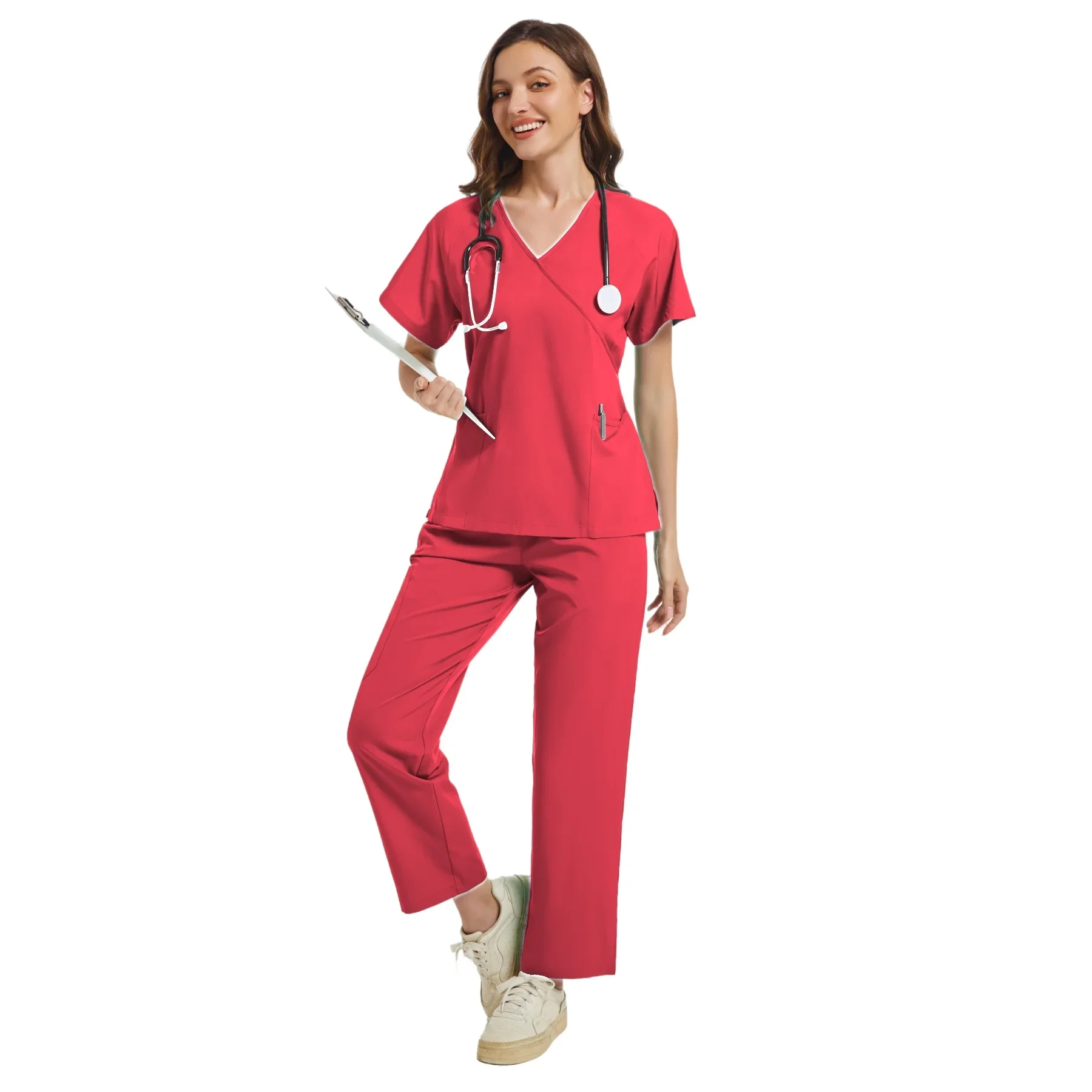 Stretch Scrubs Women Set Medical Scrubs Top+ Jogger Pants Nursing Uniforms Clinical Scrubs Set Nurse Doctor Dustproof Workwear