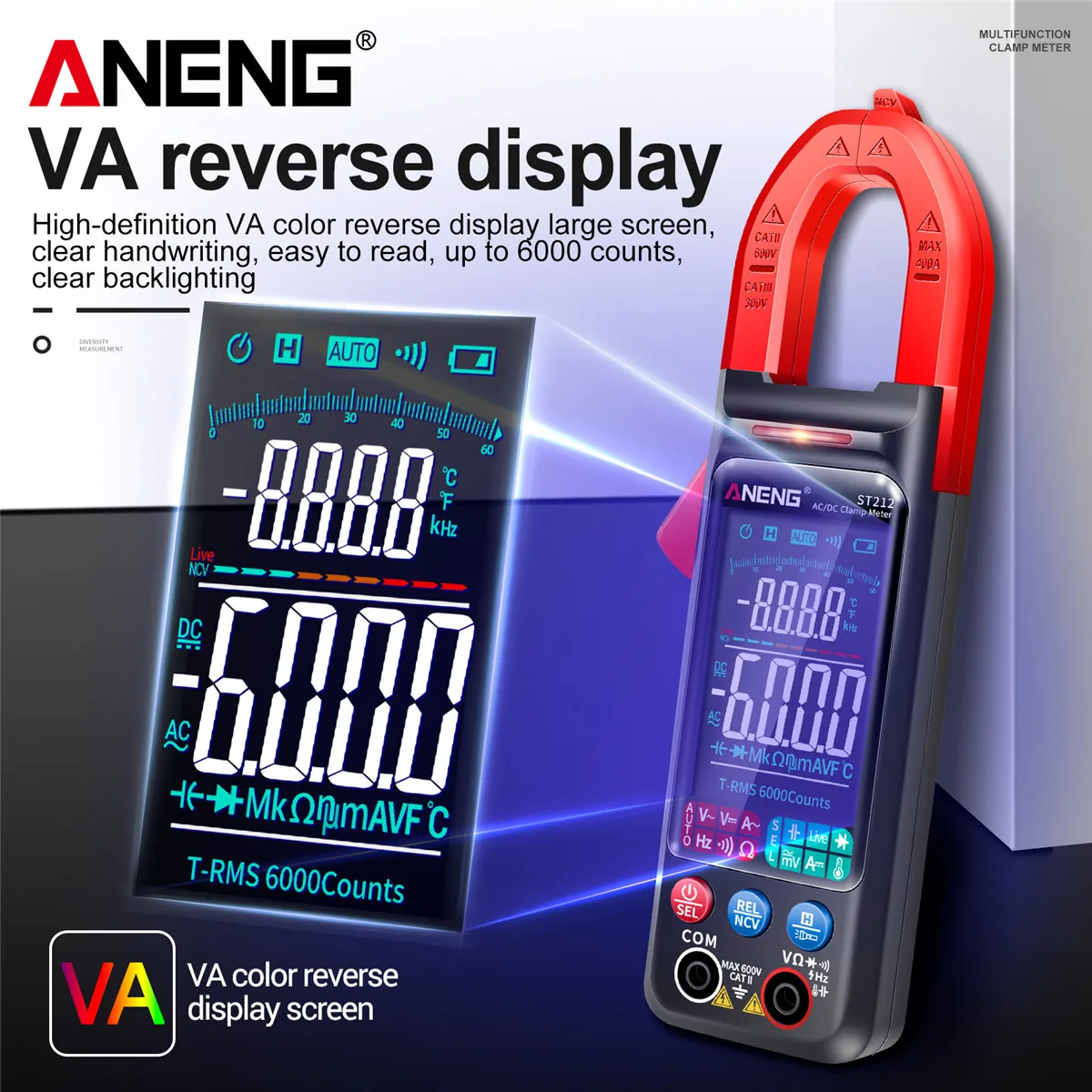 ANENG ST212 pinza amperometrica digitale DC/AC corrente 400A Amp multimetro grande schermo a colori Tester di tensione auto Hz NCV Ohm