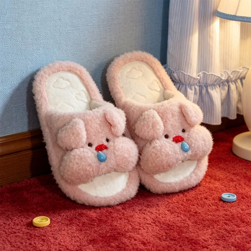 Women's Fluffy Fuzzy Cloud Indoor Shoes Woman Furry Piggy Slipper Winter Home Shoe Cute Runny Nose Piggy Open Toe Plush Slippers