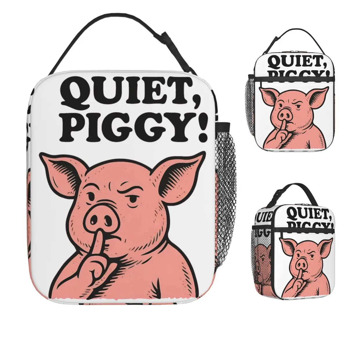 

Quiet Piggy Pointing Angrily Lunch Bag Funny Pig Travel Lunch Box For Women Kawaii Print Tote Food Bags Oxford Cooler Bag