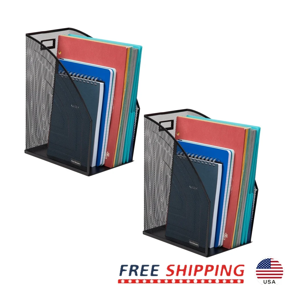 

Vertical File Storage Desktop Organizer Set of 2 Metal Mesh Black Compact Office Workspace Efficient File Management