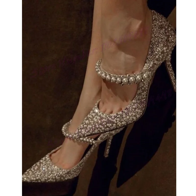 

Silver Pearl Slip On Pumps Glitter Pointed Toe Shoes for Women Stilettos High Heels Wedding Party Shoes 2025 Zapatos Para Mujere