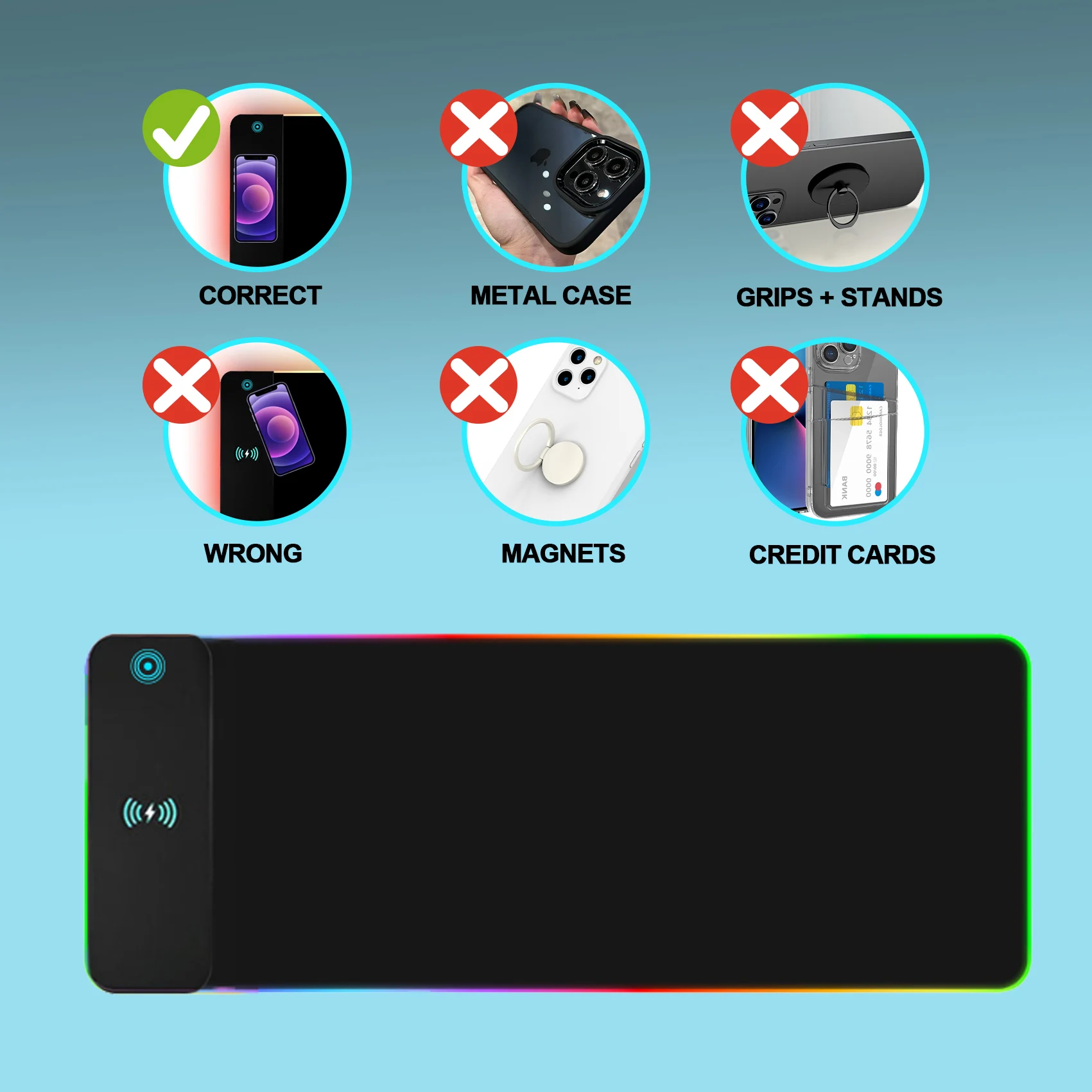 Wireless Charging RGB Mouse Pad Gaming LED Mousepad with 10 Light Modes Extra Large XXL Full Non-Slip Desk Pad Mat for Keyboard