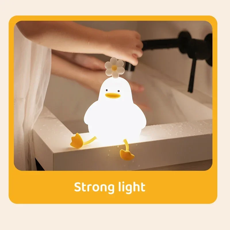 เป็ดน่ารัก LED Night Light USB ชาร์จ Nightlights โคมไฟซิลิโคนสวิทช์สัมผัสห้องนอนเด็ก WARM มาพร้อมกับ Night lightls