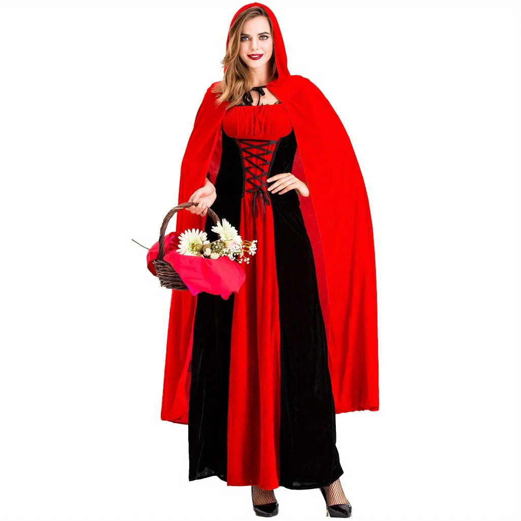Conjunto de Disfraz de Halloween para Mujer, Disfraz de Vampiresa, Caperucita Roja, Loba, Abuela, Disfraz de Cosplay con Capa, Tallas S-XL