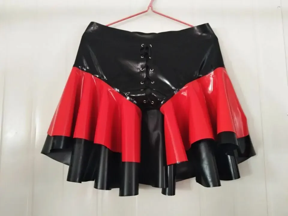 

100% Rubber Latex Dress Skirt Black Ruffle Slim 0.4mm S-XXL-Masquerade