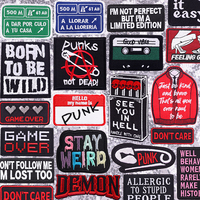 PUNK Sew Embroidered Patches For Clothes Stay Weird Iron On Patch For Clothing DEMON Personality DIY Tactical Badges Decoration