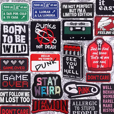 PUNK Sew Embroidered Patches For Clothes Stay Weird Iron On Patch For Clothing DEMON Personality DIY Tactical Badges Decoration