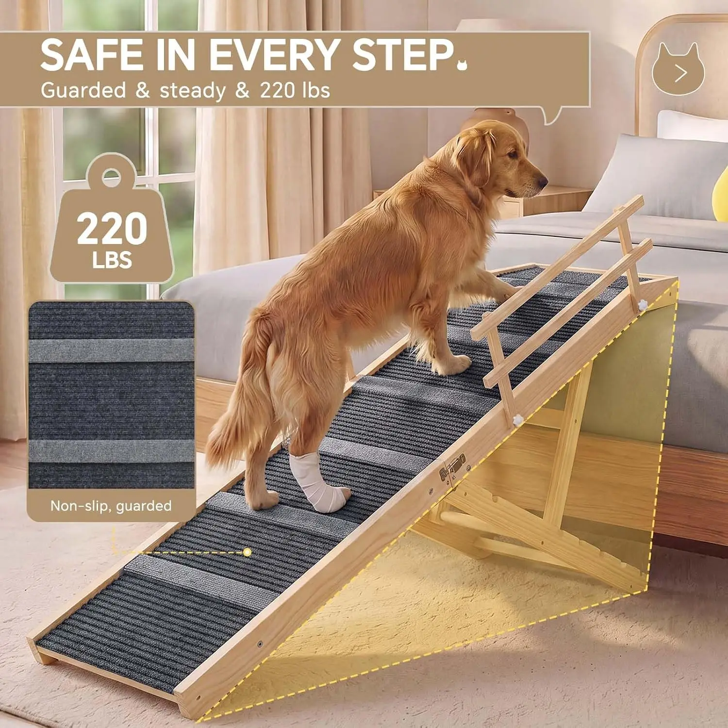 Wooden Dog Ramp for High Bed 65.7