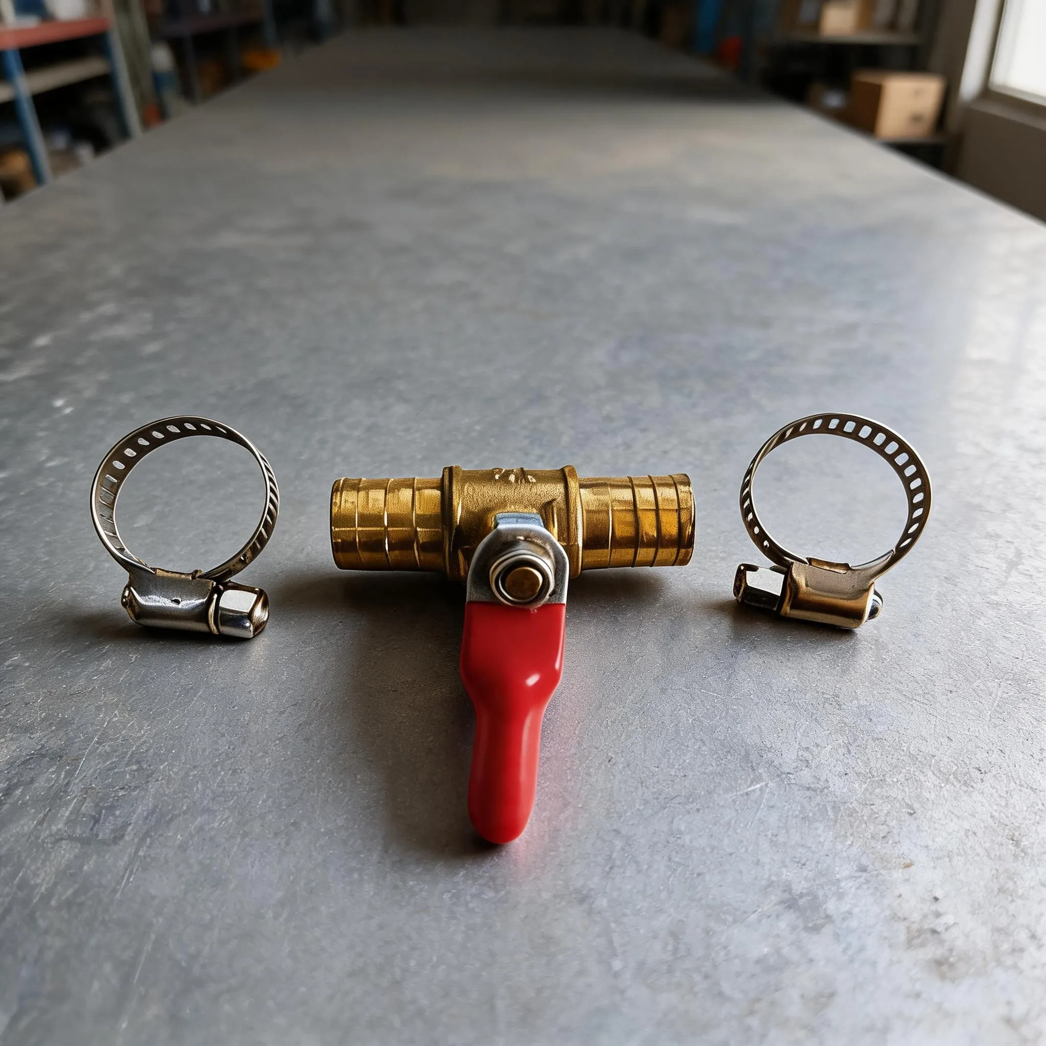 Air-operated Brass Ball Valve 8mm Red Handle For Water Air Hose Fitting With Clamps Pneumatic Tool Accessories