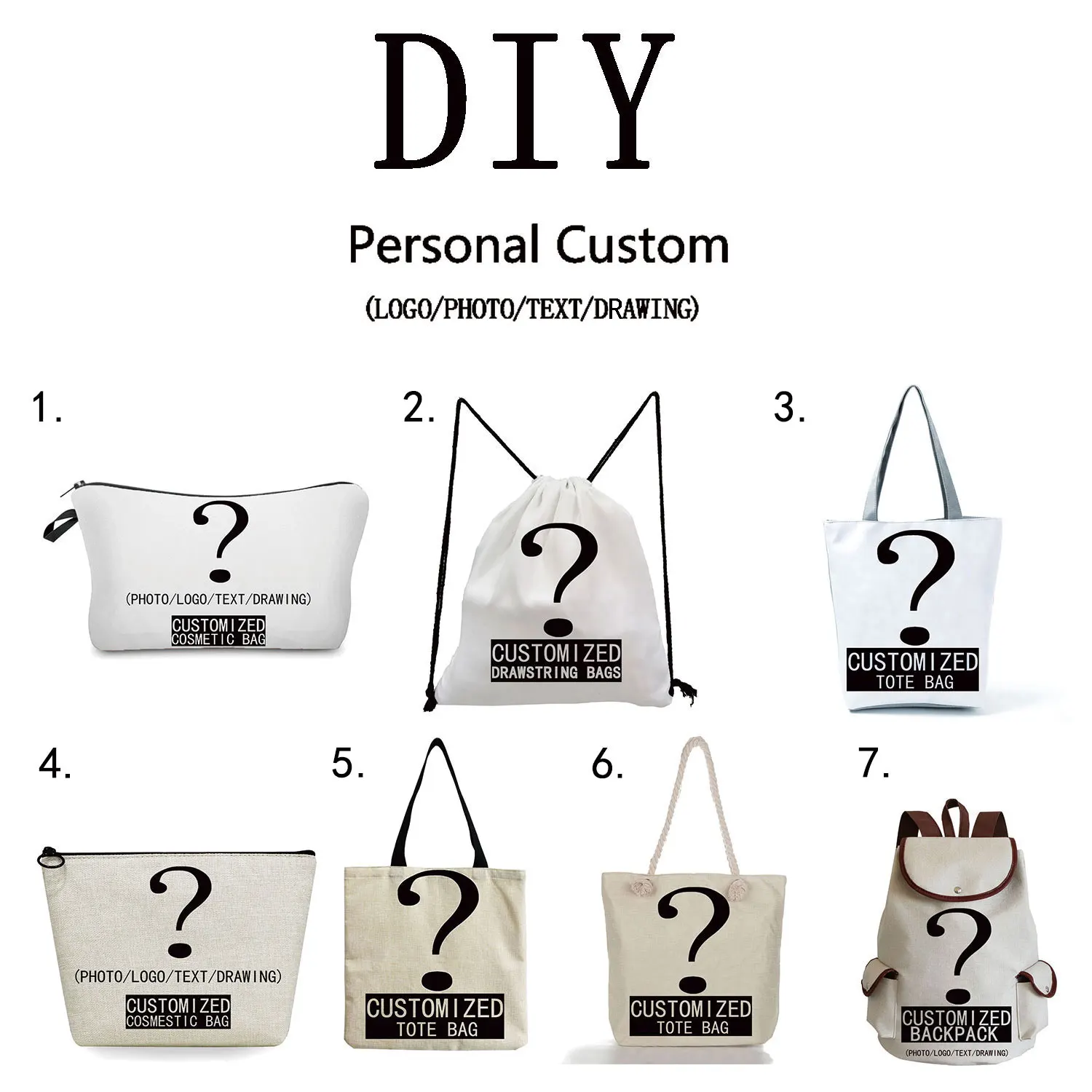 

Personal Custom Print Bag Photo Logo DIY Handbag Fashion Cosmetic Makeup Bag High Capacity Backpack Casual Travel Drawstring Bag