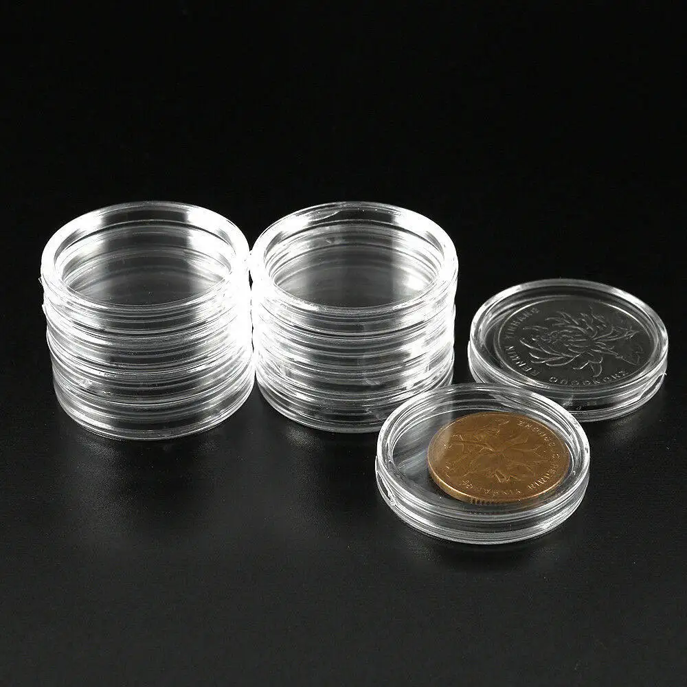 

100Pcs 27Mm Transparent Plastic Box for Coins Capsules Beads Storage Compact Reusable Round Container Easy Open Close Portable
