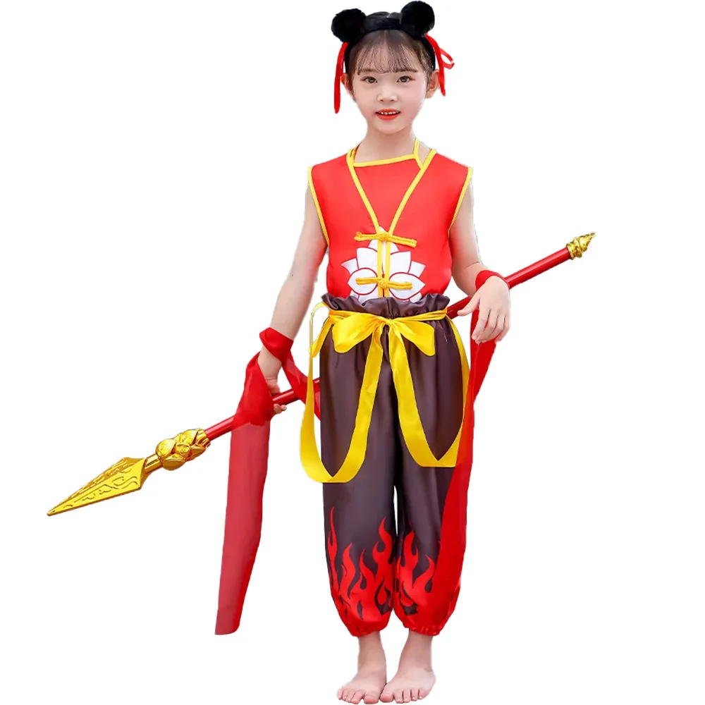 أزياء الهالوين التأثيرية لعيد الأطفال ملابس أداء المسرح Nezha أحفاد شيطان الطفل زي المسرح العرقي