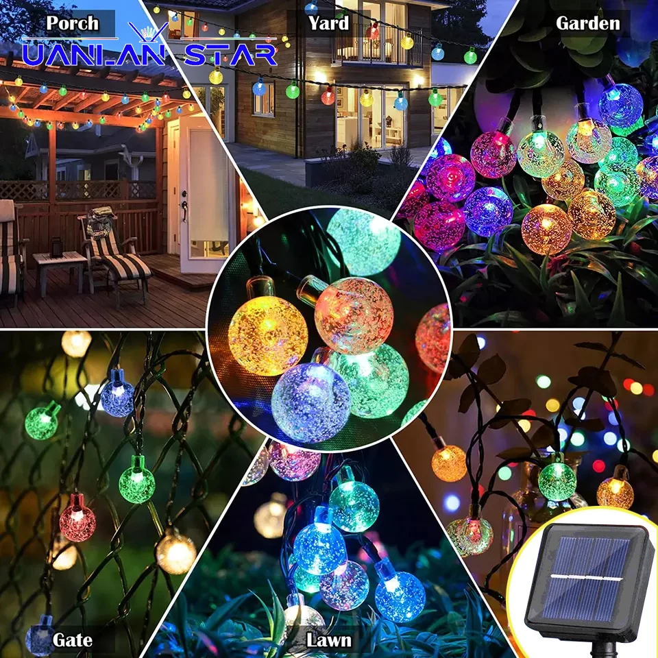 

8 Modes Solar Powered Crystal Globe String Lights Outdoor LED Waterproof Festoon Fairy for Garden Christmas Party Decoration