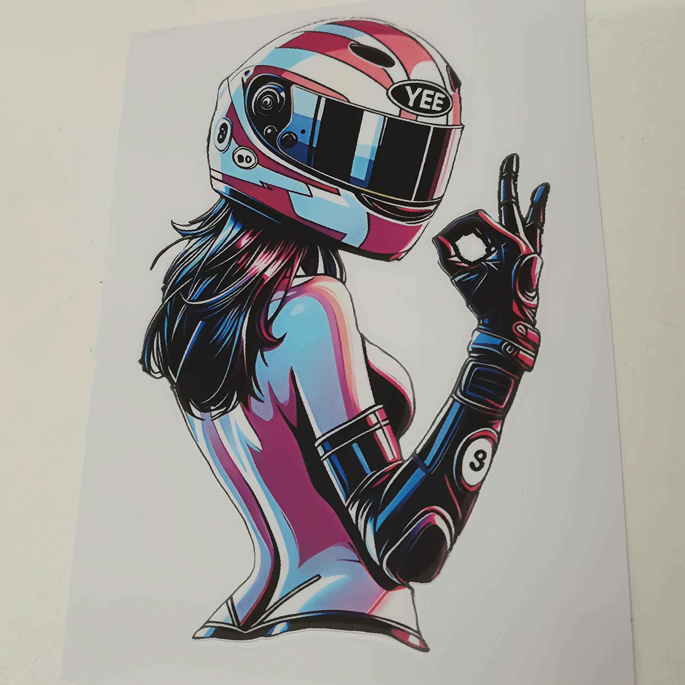 2D Flat Motorcycle Racing Girl Stickers |Self-Adhesive Decals for Cars, Motorcycles,Laptops | Helmet Riders Design for Bike Fans