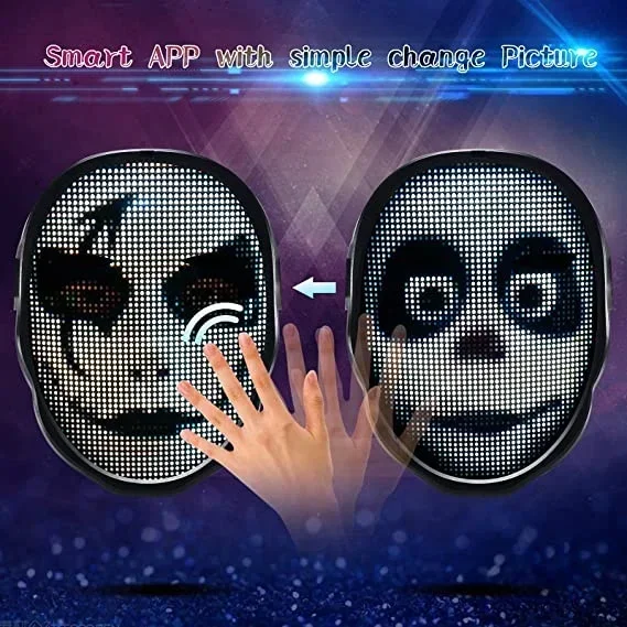 LED Light Up Mask APP Control Programmable Glowing Face Masks For Scary Halloween Festival Costume Masquerade Parties Cosplay