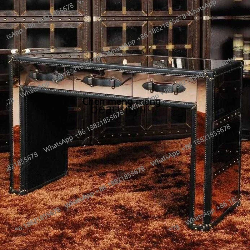 

Новое поступление, винтажный компьютерный стол LOFT с масляным воском, кожаный офисный стол, алюминиевый письменный стол в американском индустриальном стиле