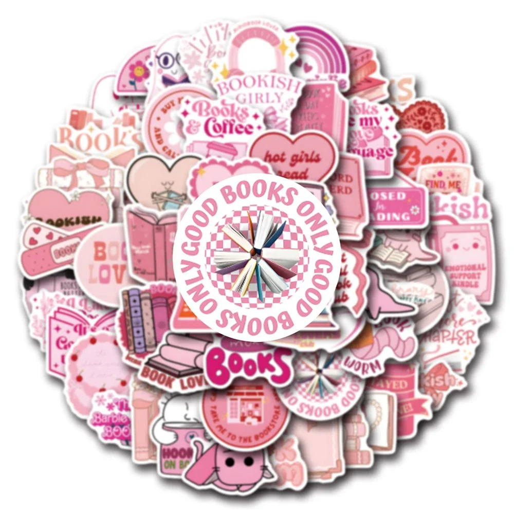 60 stücke Nette Rosa Bookish Aufkleber Lesen Buch Cartoon Aufkleber DIY Sammelalbum Laptop Telefon Gepäck DIY Spielzeug Dekoration Geschenk