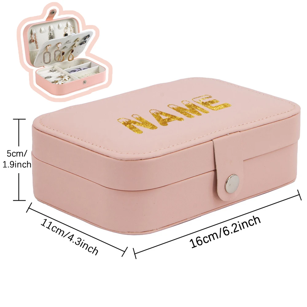 Customized Name Flap Jewelry Storage Box Earrings Rings Organizer Jewelry Display Case Leather Makeup Bag Portable Cosmetic Pack