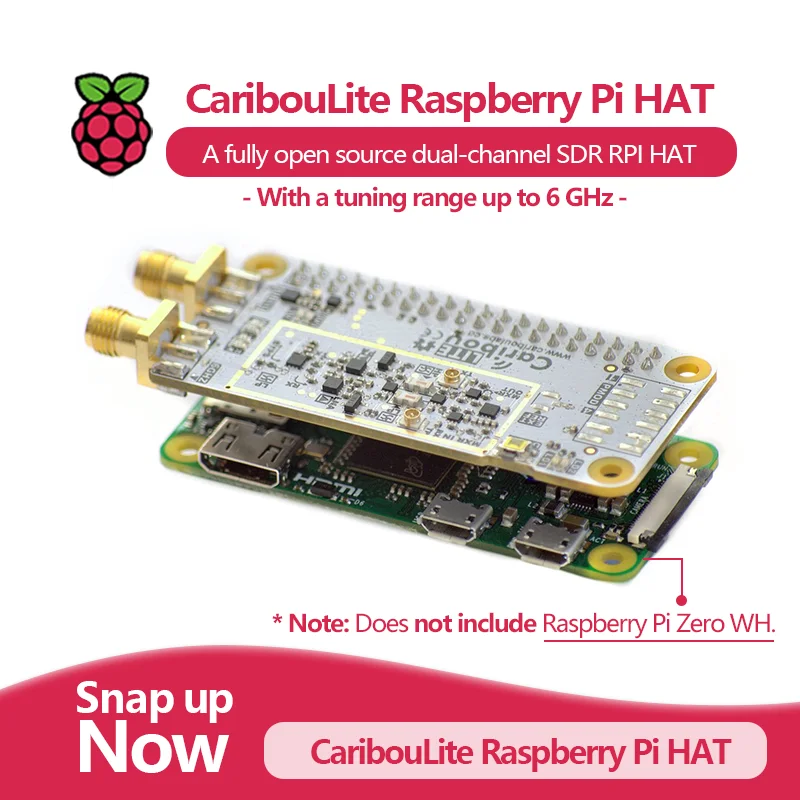 CaribouLite Raspberry Pi HAT, a fully open source dual-channel SDR RPI HAT with a tuning range up to 6 GHz