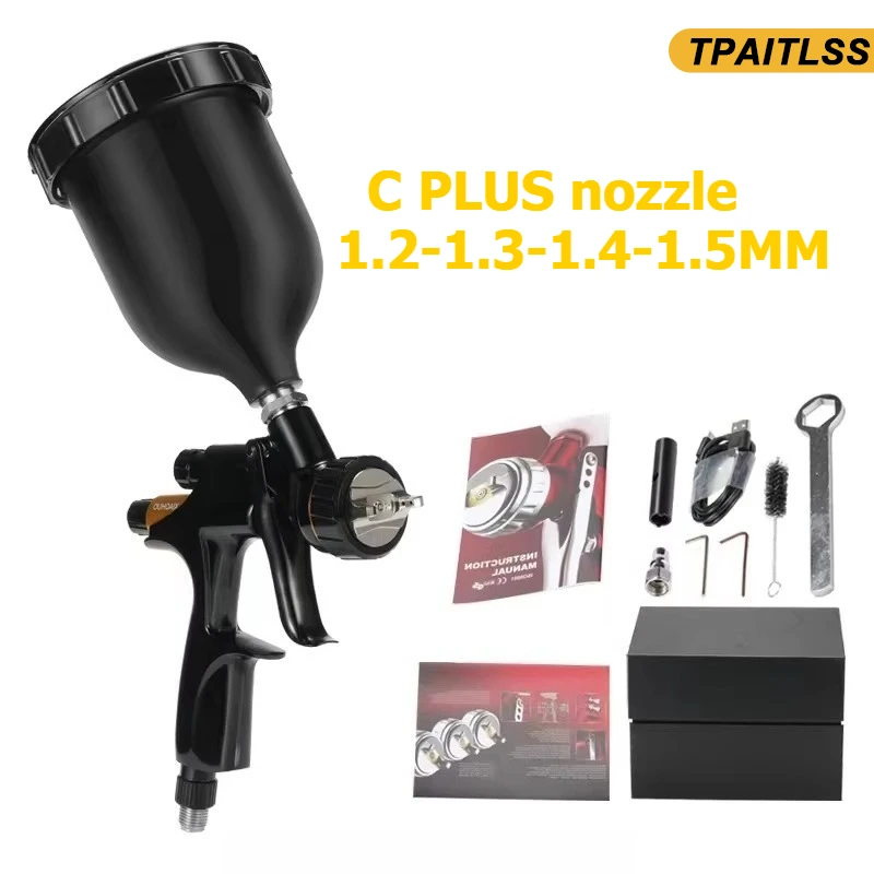 600 ml Cup Bottom Coating Pneumatic HVLP High Pressure Spray Gun V1-C Plus (HVLP) Gas Cap Non-digital Pressure Feed Paint Nozzle