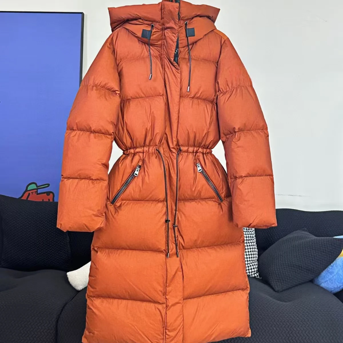 

Высококачественный толстый зимний пуховик с капюшоном, удлиненный, выше колена, теплый, легкий, серый, в уличном стиле, женское модное пуховое пальто