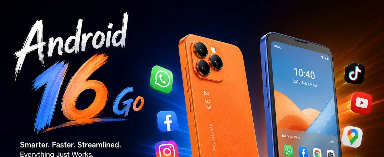 AGM N2 Mini Smartphone Compact Size 4.96 inch Display 3GB 32GB 3000mAh Removable Battery Android 16 GO System Lightweight Phone