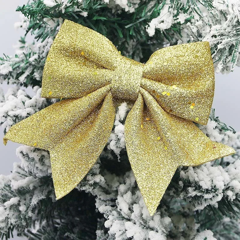 

2Pcs/pack Christmas Bow Sequins Pearl Cotton Xmas Tree Decoration Gift Packaging Wall Window Decorations Photography Props DIY