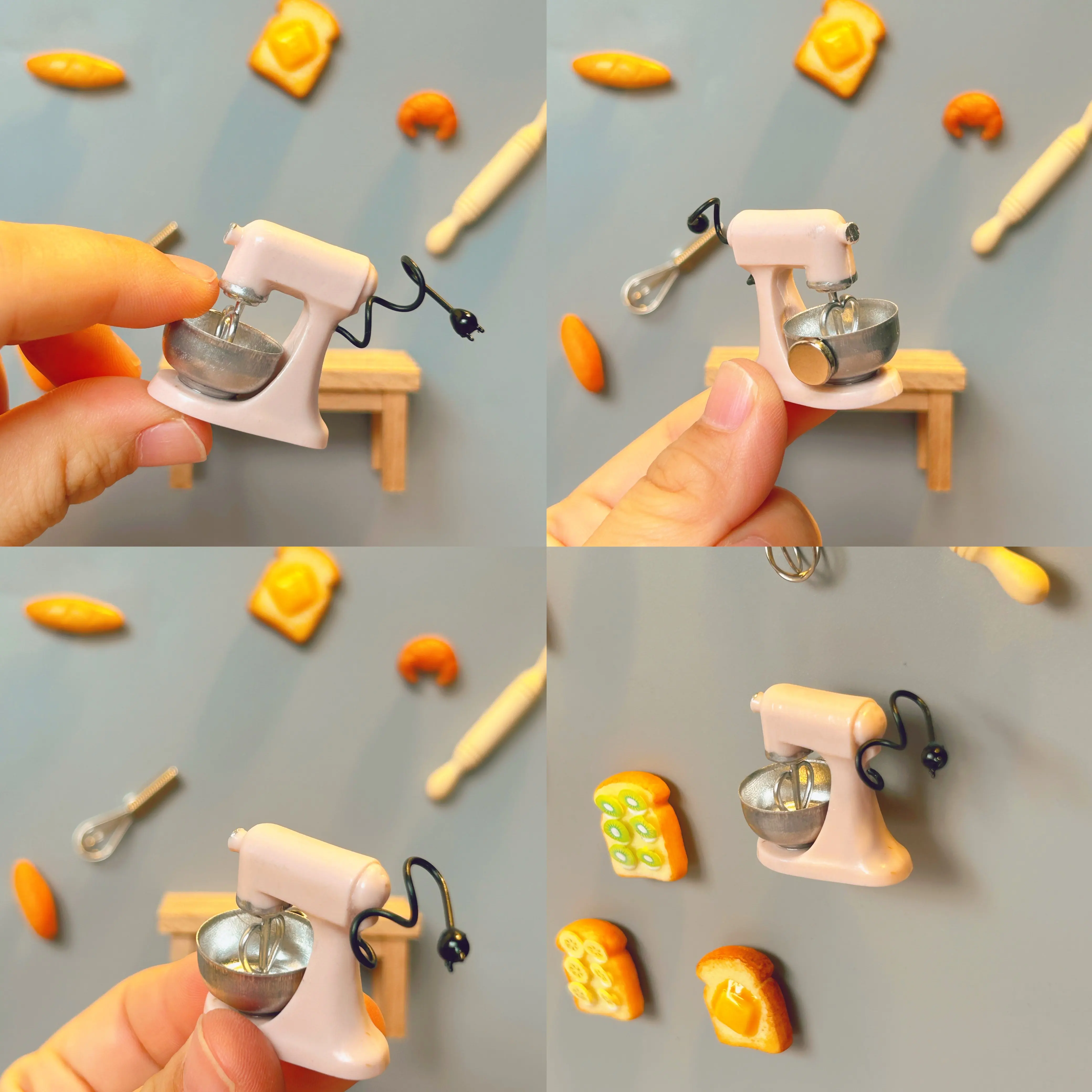 Miniature world on the refrigerator, creative 3D mini bread mixer, rolling out refrigerator stickers