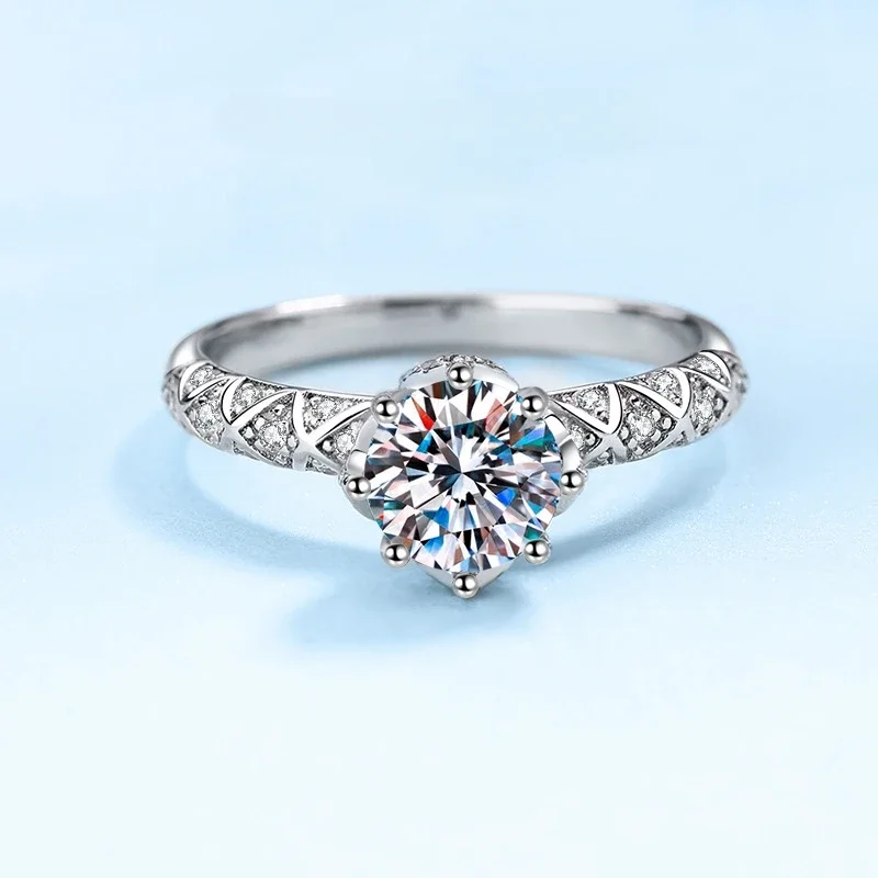 مصمم المجوهرات الكرمة التشابك 18K الذهب الأبيض VVS1 D اللون 1CT مويسانيتي الماس نوعية جيدة رومانسية المرأة خاتم الزواج