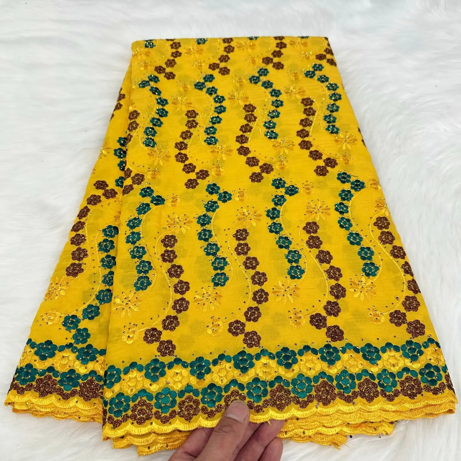 

5 Yards 100% Cotton Swiss Voile Lace Fabric High Quality Nigerian Party Stone Embroidery Gown African Lace Fabric 2024 Materials