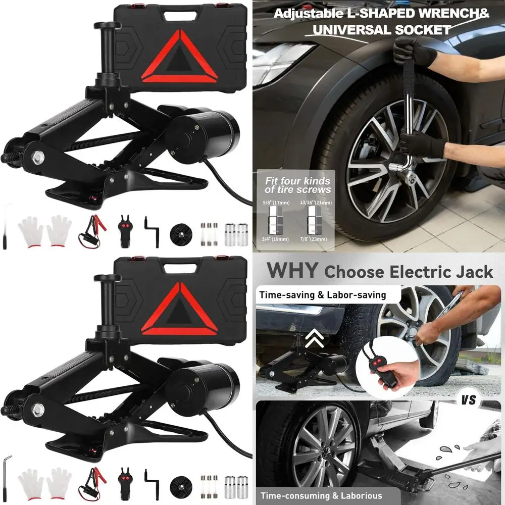 

12V 3-Ton Portable Scissor Jack Kit for Cars, SUVs, and Sedans - Ideal for Emergency Tire Changes