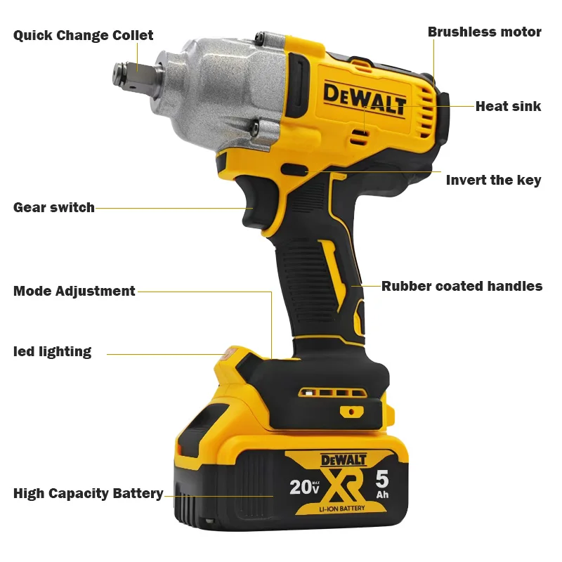 ديوالت DCF892 مفتاح ربط كهربائي بدون فرش 1/2 بوصة سائق تأثير لاسلكي عزم دوران عالي ثلاث سرعات أدوات كهربائية لإصلاح السيارات #6