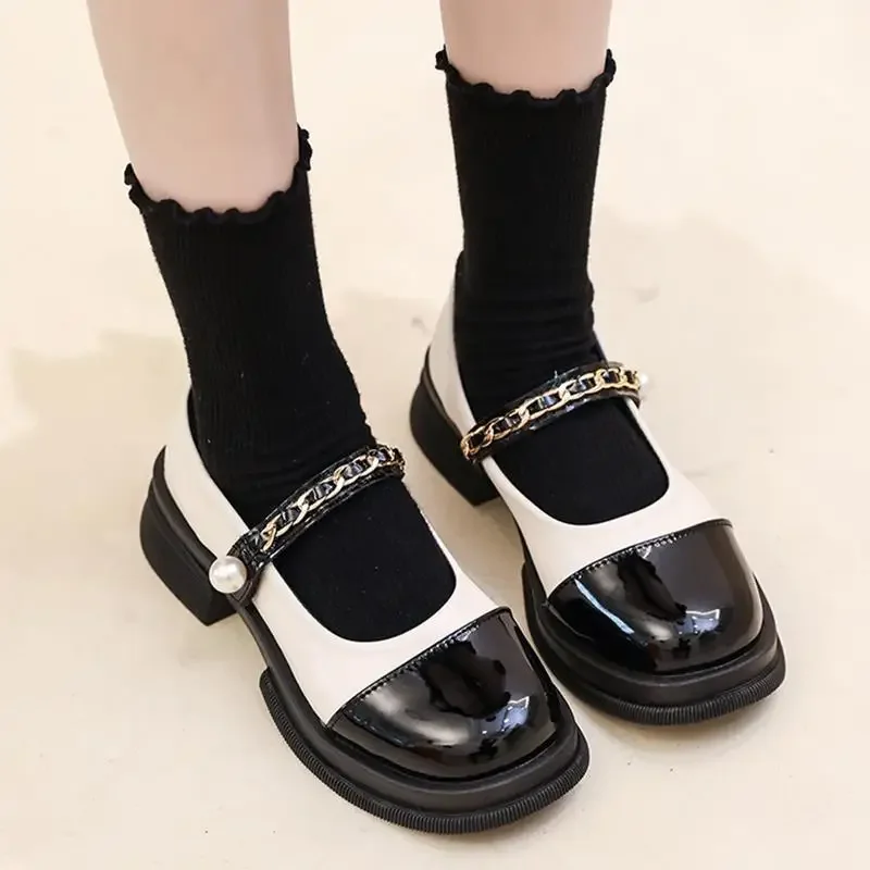 New Retro Single Shoes 2023 Shallow Square Toe Women\'s Shoes Round Toe Women Fashion Thick Heel Mary Jane Shoes