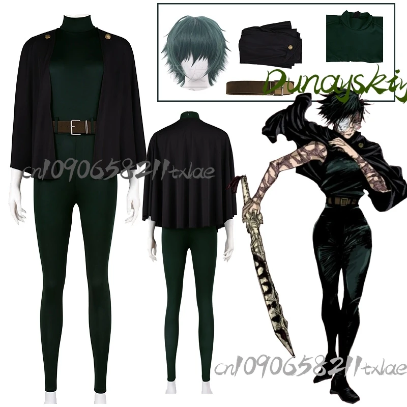 Disfraz de Cosplay de Zenin Maki, Tirano Celestial de Jujutsu Kaisen, para Mujer, con Peluca, Capa, Mono, Cinturón, para Fiestas, Carnaval y Uso Diario