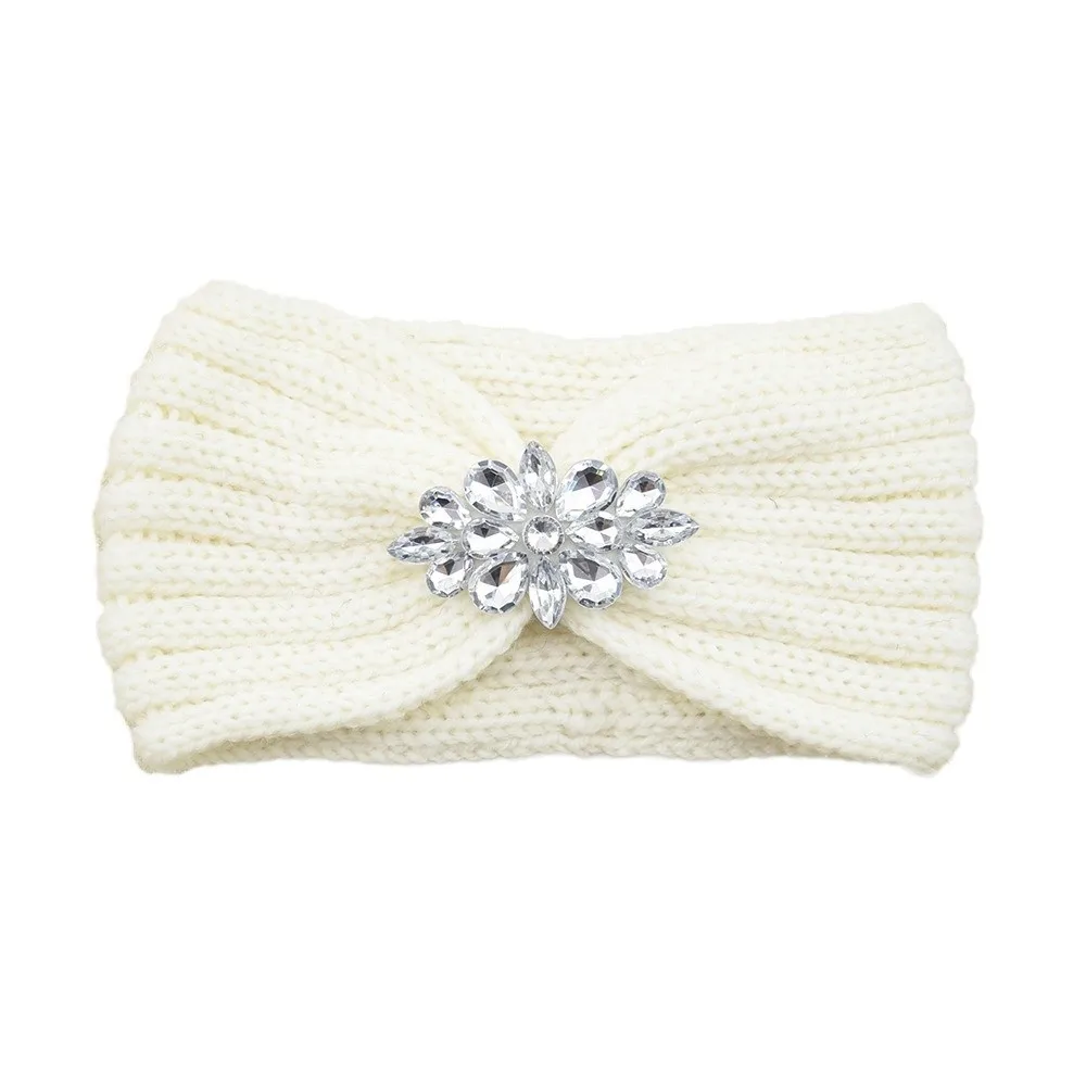 

Fashion Diamond Headband Knitted Elastic Turban Wide Brim Cross Headwrap Headwear