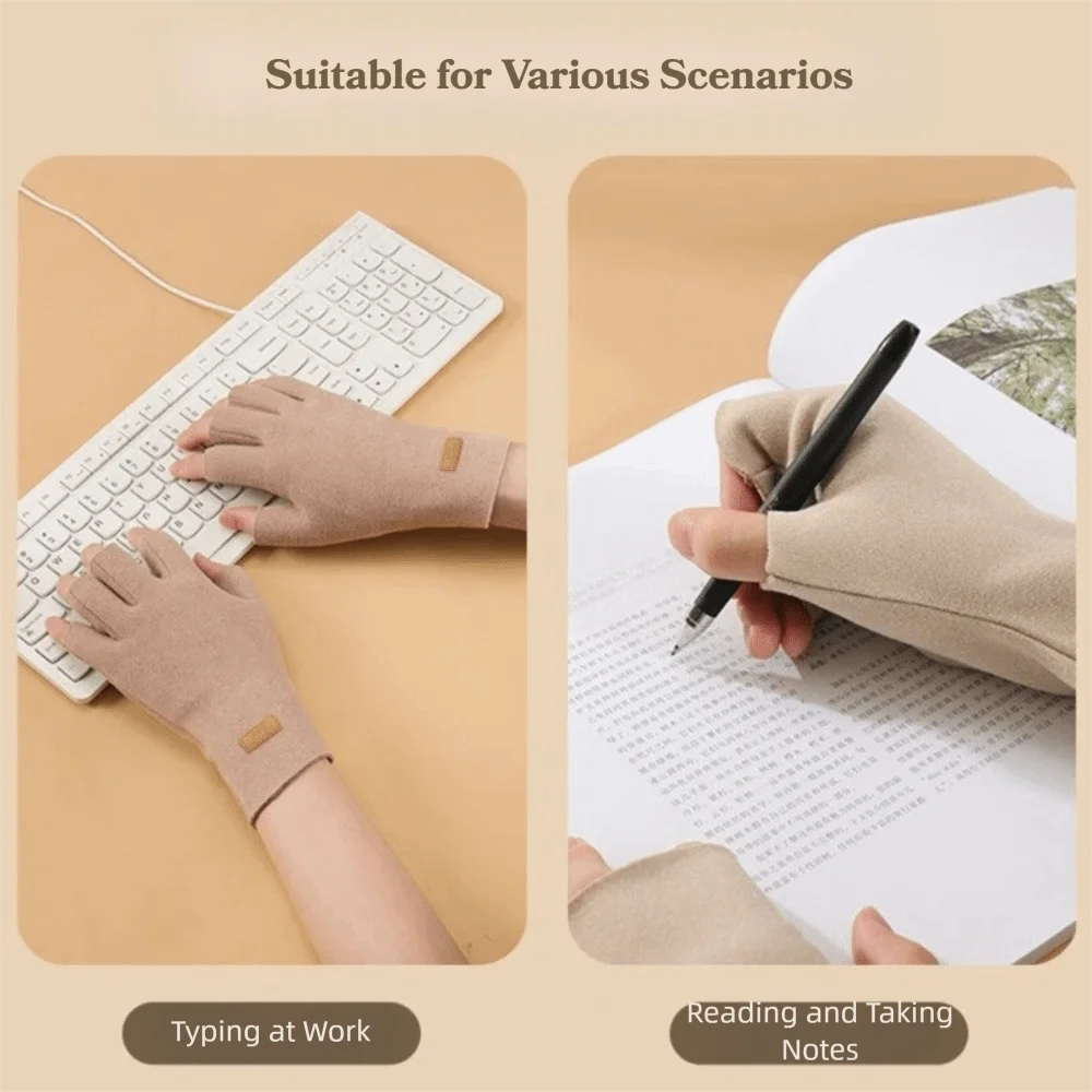 Double-sided Plus Velvet Half-finger Gloves Elastic German Velvet Fingerless Gloves Solid Color Indoor Office Gloves