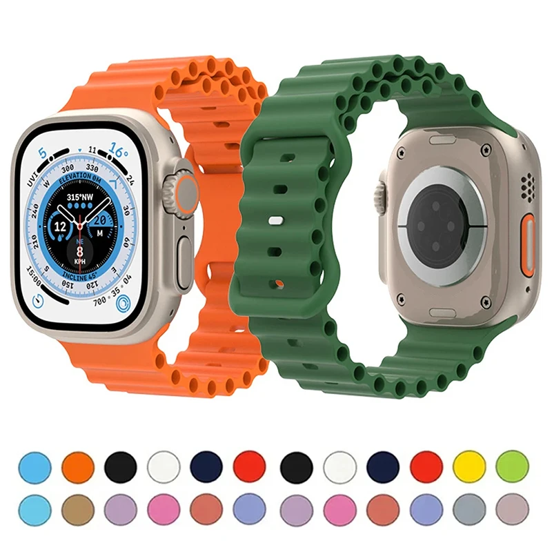 Ocean Silicone Strap For Apple Watch Band Ultra 49mm Wristband iWatch Series Ultra 1 Ultra 2 Replace Breathable wrist Bracelet