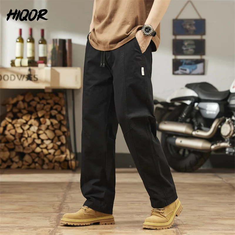 HIQOR Men Cargo Pants 2024 Spring New In Straight Tube Outdoor Work Workwear Hombre Baggy Casual Pant Y2k Male Trousers For Men